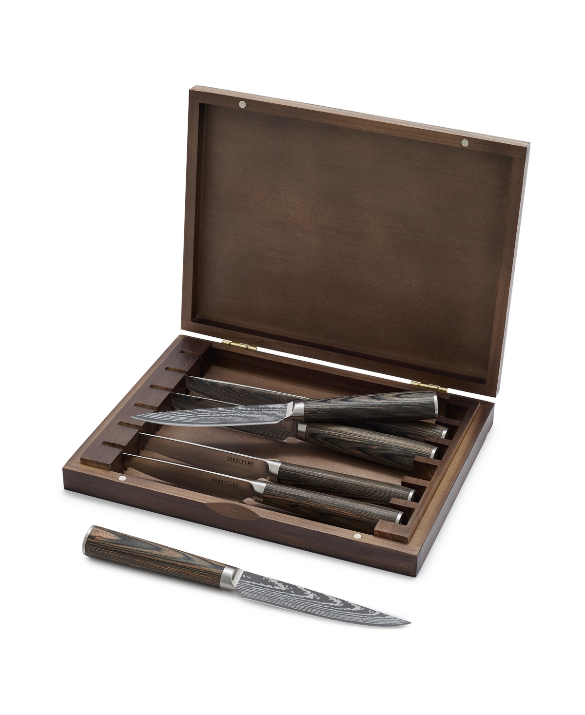 Greenpan Bobby Flay 6-pc. Steak Knife Set With Wood Storage Box In Brown