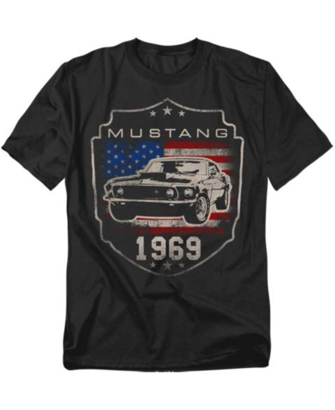 Мужская футболка Mustang Ford 1969 Flag, цвет: Чёрный