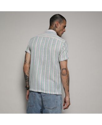 Men's Pink & Green Unbalanced Striped Woven Shirt