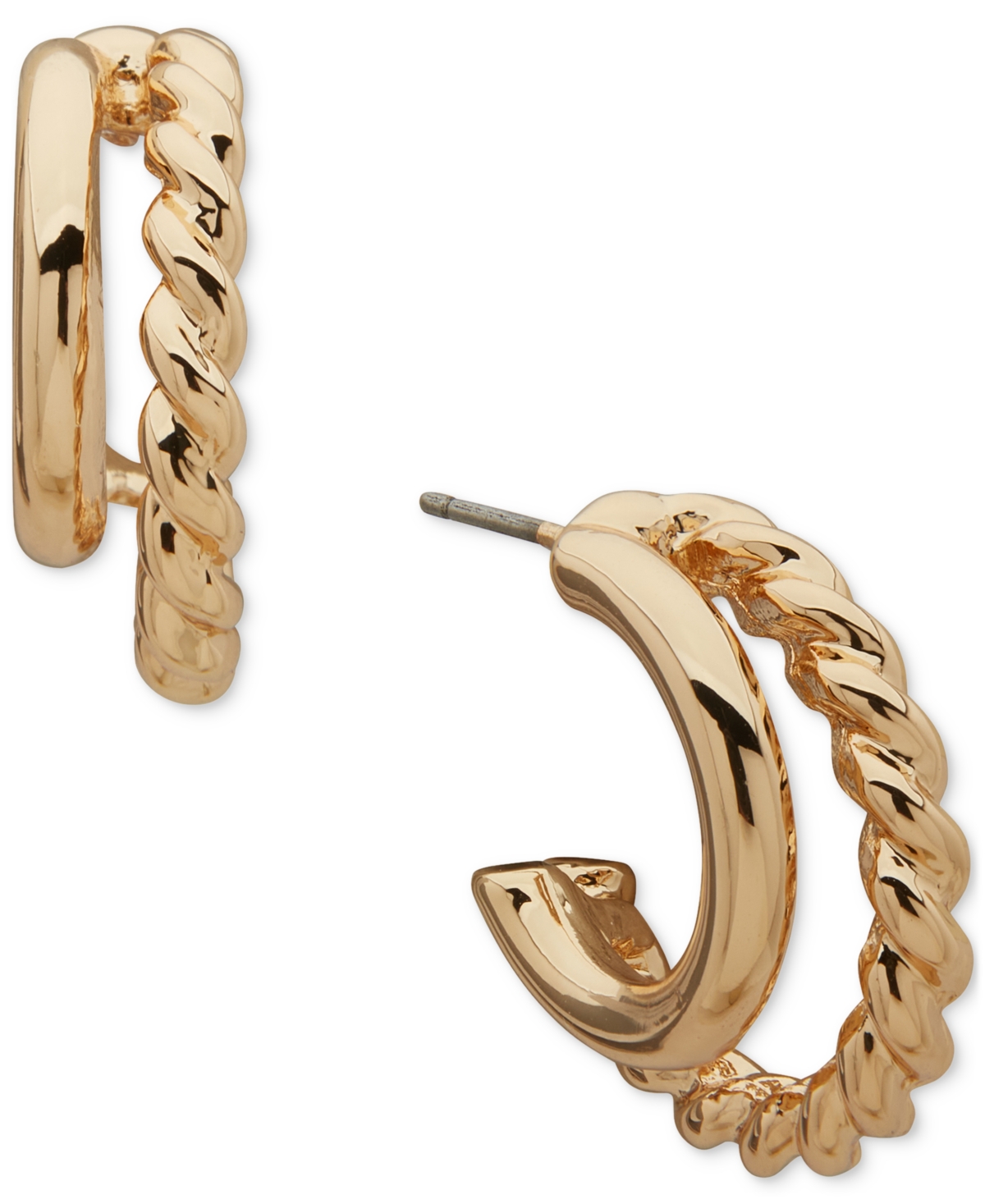 Anne Klein Gold-tone Linked Two-row Huggie Earrings In Gold
