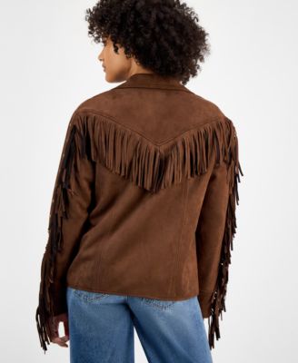 Women's Faux-Suede Fringe Studded Jacket, Macy's Exclusive