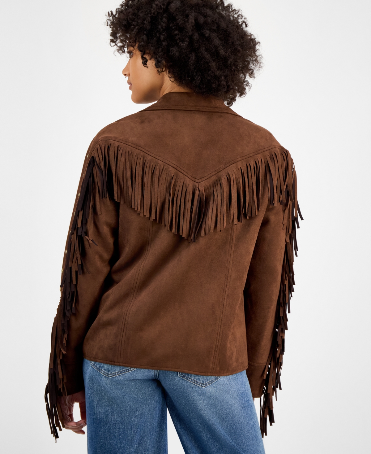 And Now This Women's Faux-suede Fringe Studded Jacket, Macy's Exclusive In Brown