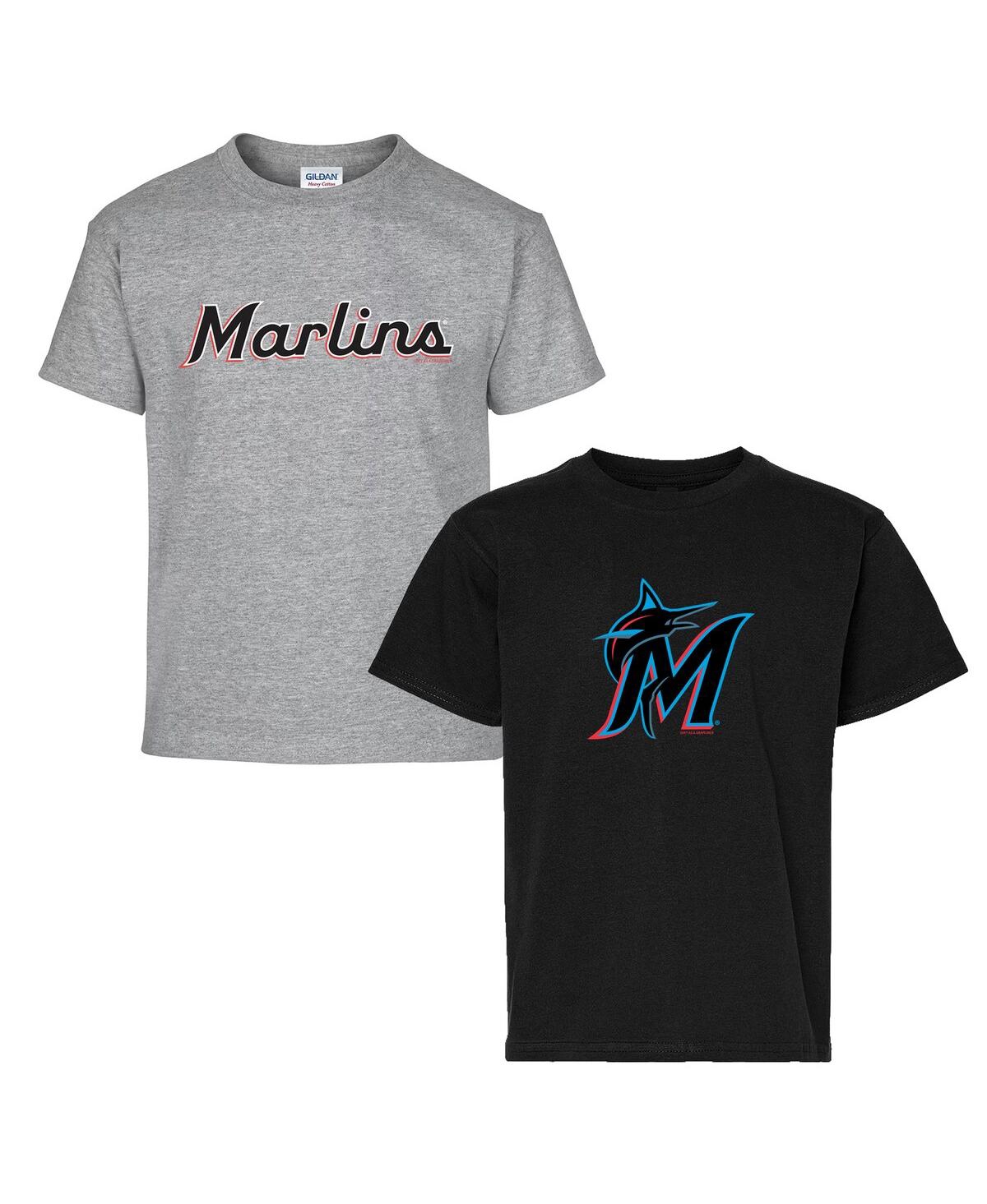 Soft As A Grape Kids' Big Boys And Girls 2-pack Black/gray Miami Marlins T-shirt Set In Multi
