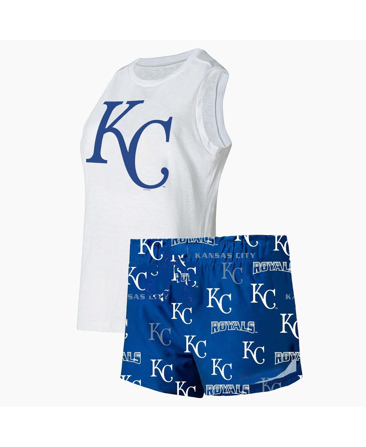 Concepts Sport Women's 2-piece White/royal Kansas City Royals Plus Size Tank Top And Shorts Sleep Set In Multi