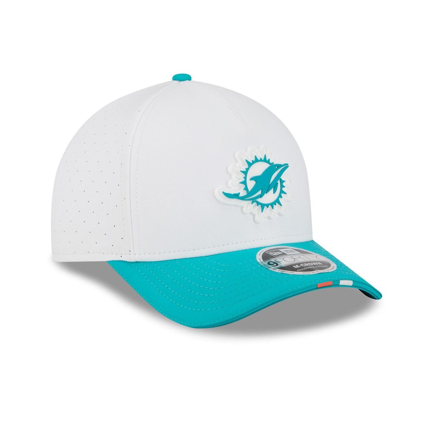 Men's White/Aqua Miami Dolphins 2025 NFL Training Camp A-Frame 9FORTY Adjustable Hat
