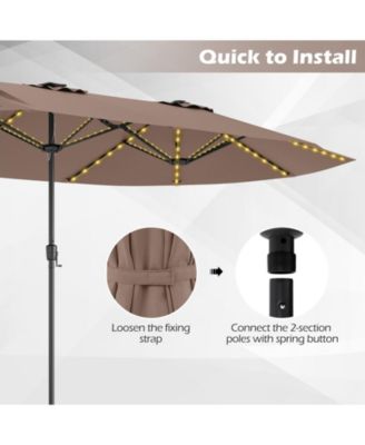 15.5 FT Double-sided Patio Umbrella w/ Solar Lights Outdoor Twin Size Umbrella