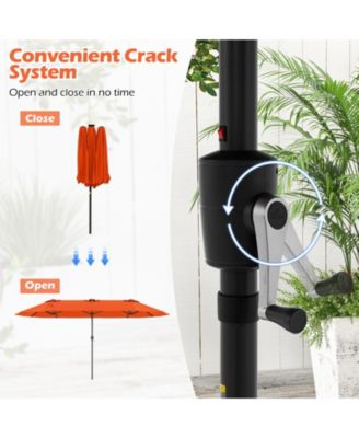 15.5 FT Double-sided Patio Umbrella with Solar Lights Outdoor Twin Size Umbrella