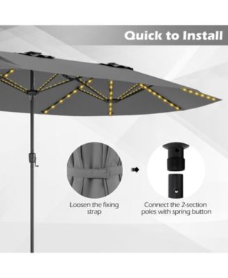 15.5 FT Double-sided Patio Umbrella with Solar Lights Outdoor Twin Size Umbrella
