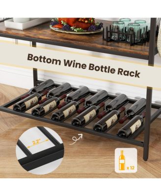 Kitchen Island 3-Tier Prep Table with Wine Glass Holders Large Worktop