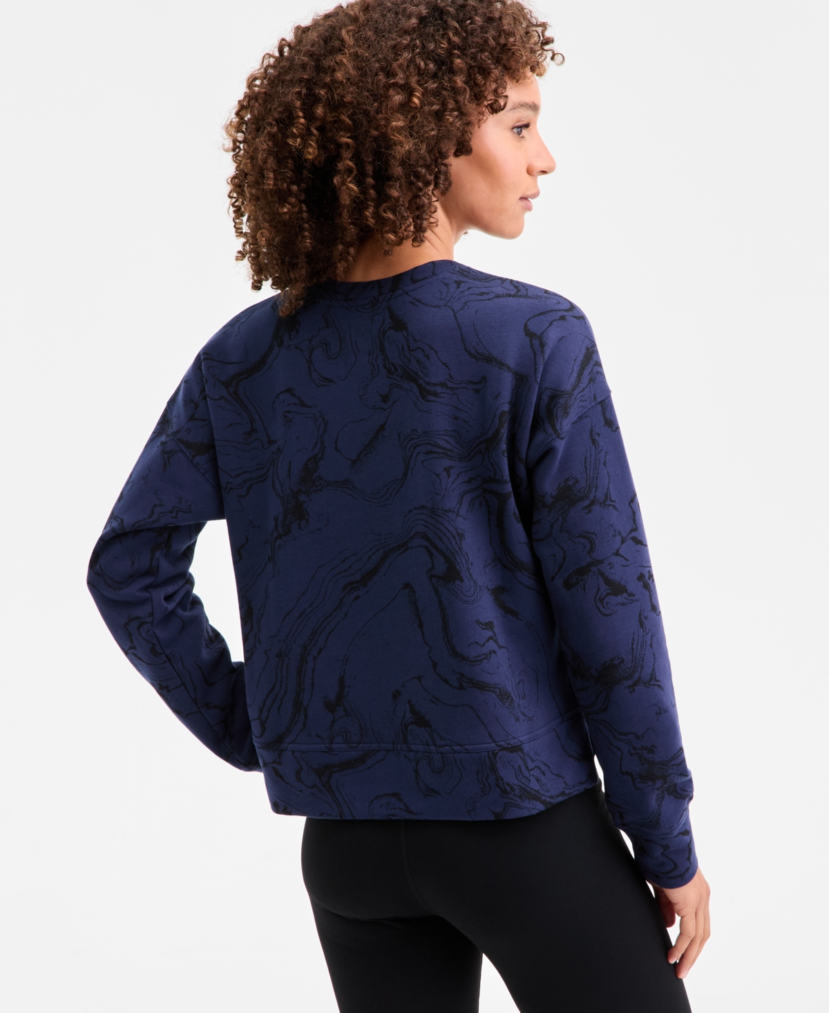 Id Ideology Women's Relaxed Earthly Marble Fleece Crewneck Sweatshirt, Macy's Exclusive In Blue