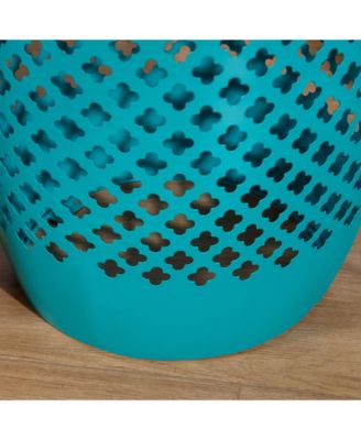 12.5" Steel Patio End Table, Round Hollow Drum Side Table, Accent Table for Indoor & Outdoor, Blue