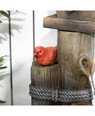 Outdoor Fountain with Backyard Birdhouse Tree Trunk Design