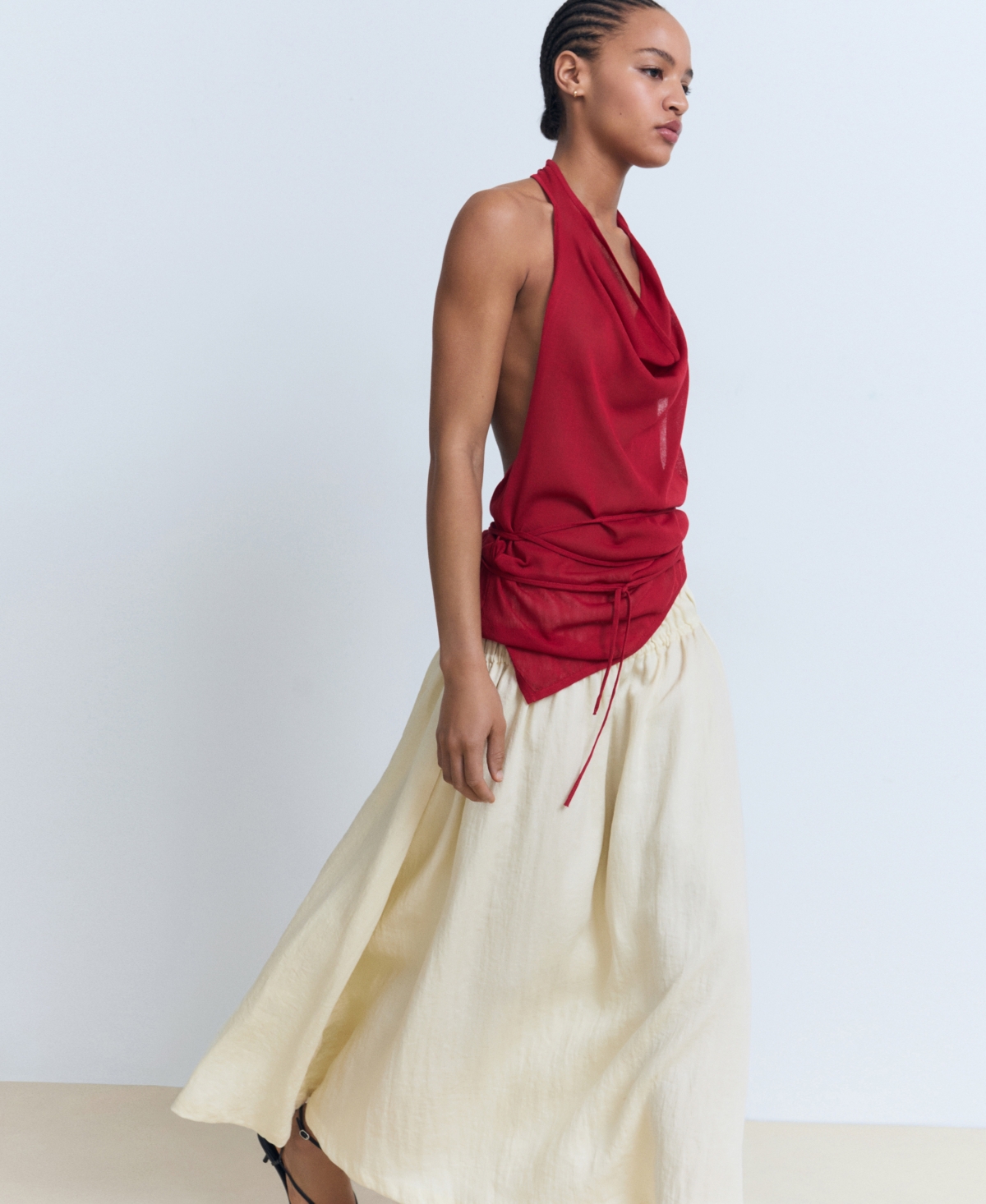 Mango Long Gathered Panel Skirt Beige In Neutral
