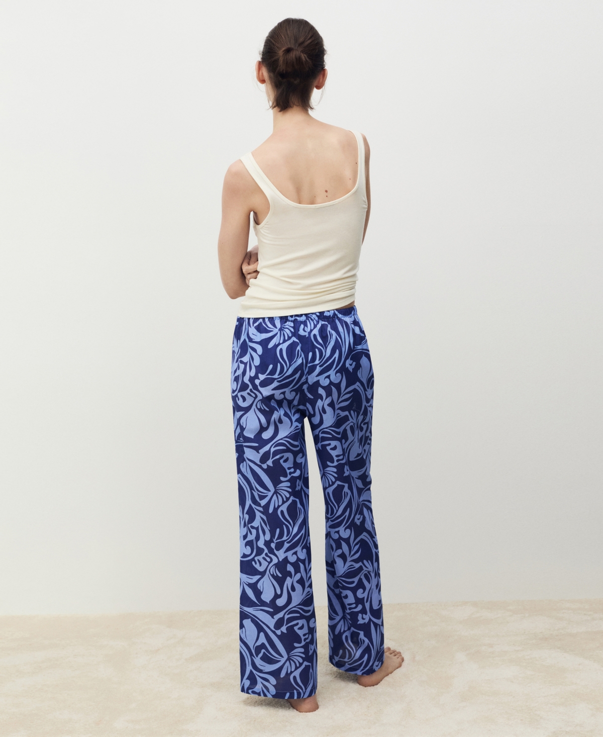 Mango Two-tone Print Cotton Pants In Blue