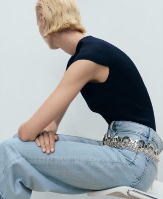 Women's Turned-Up Hem Wide Leg Cropped Jeans