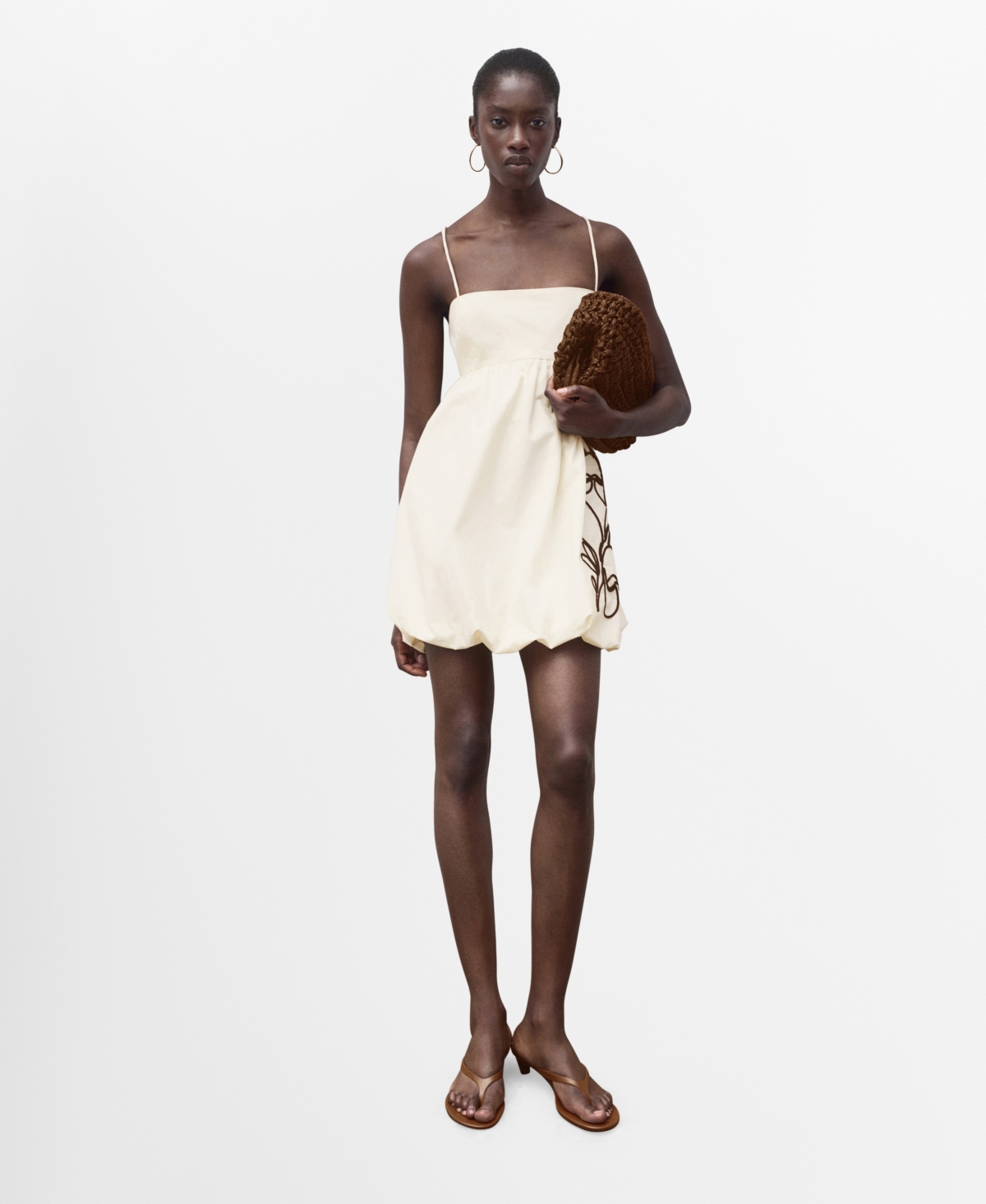 Women's Balloon-Effect Embroidered Dress - Off White