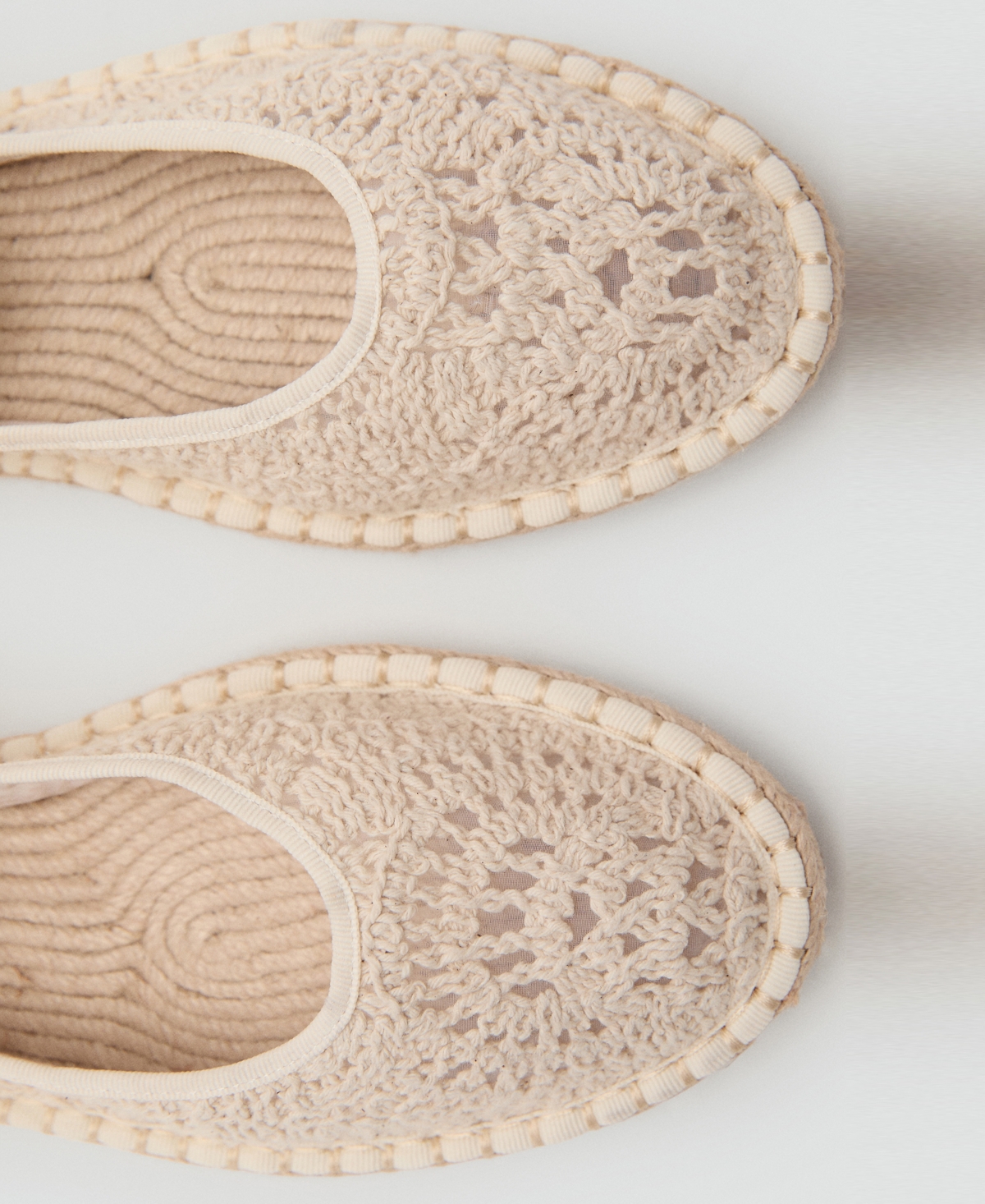 Mango Crochet Ballet Flats Ecru In White