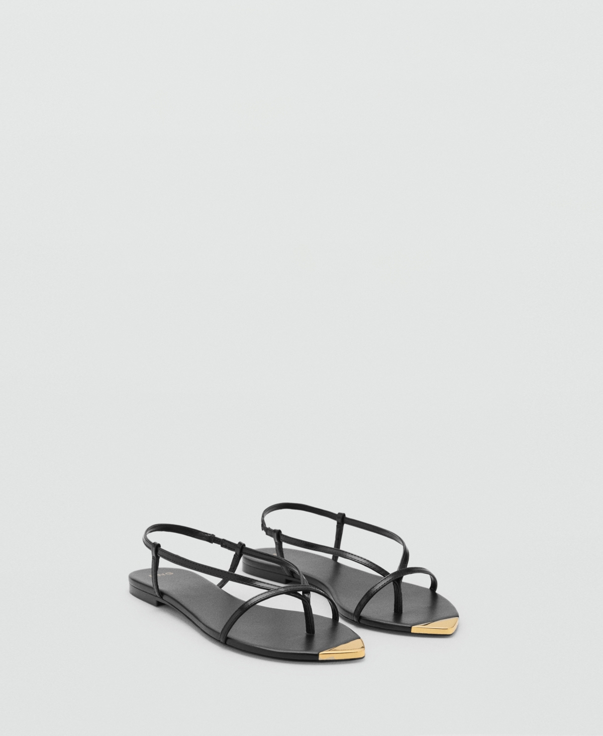 Women's Strap and Contrasting Toe Leather Sandals - Black