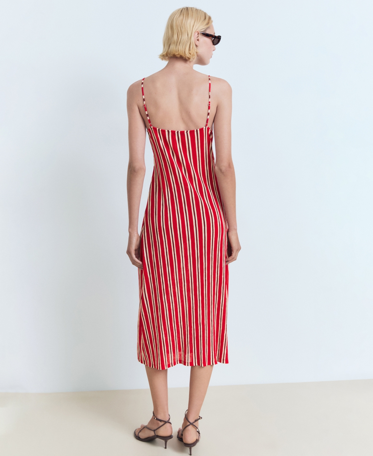 Mango Striped Gathered Dress Red In Red