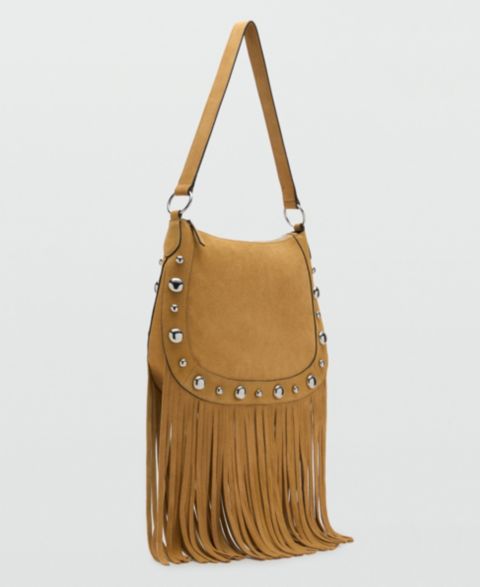 Женская сумка MANGO Fringes and Stud Details Suede, цвет: Горчичный