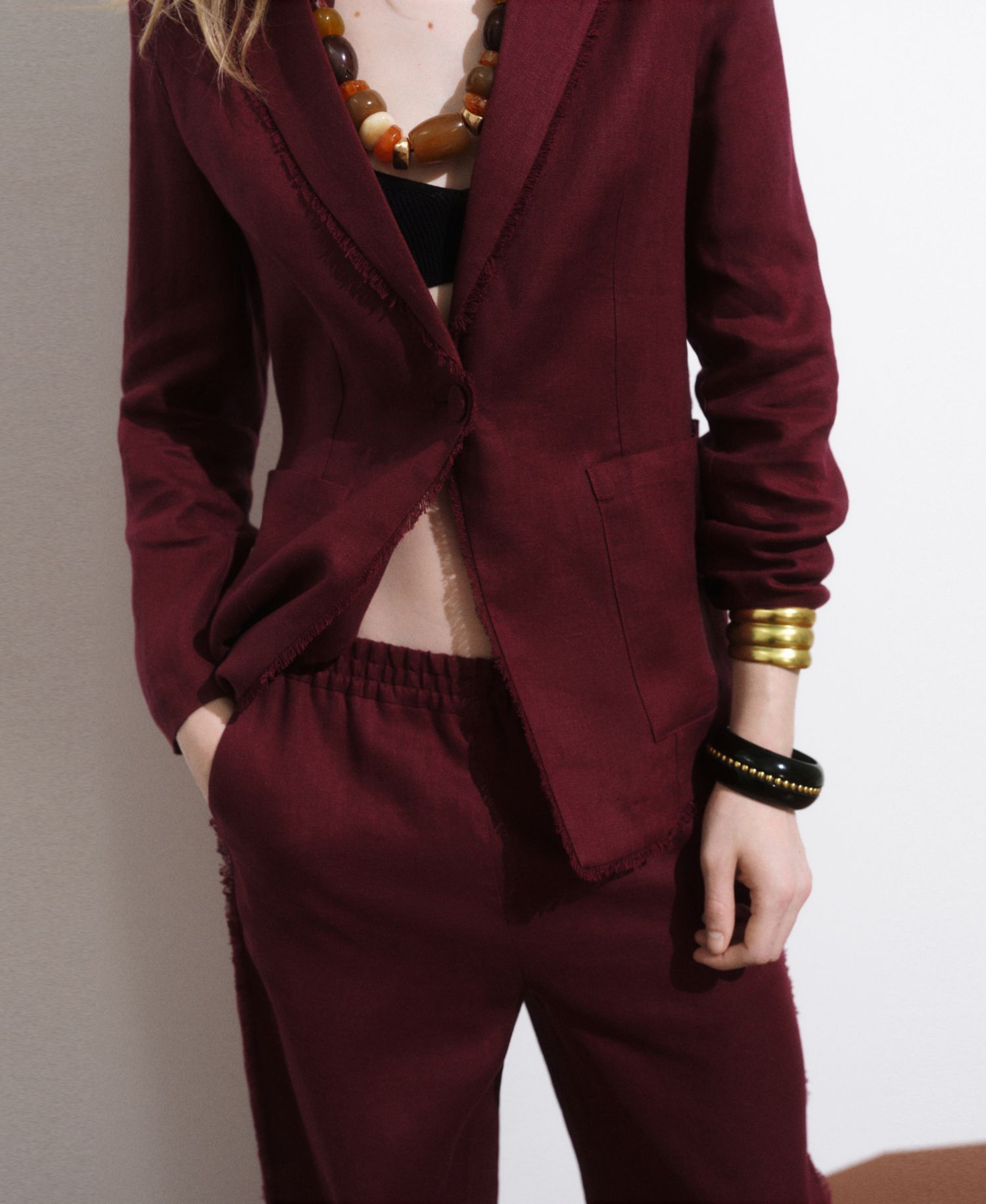 Women's Frayed Ends Linen Suit Blazer