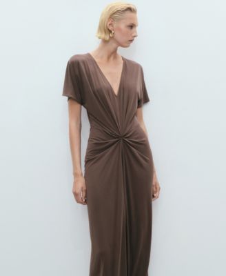 Women's Gathered Neckline V-Neck Dress