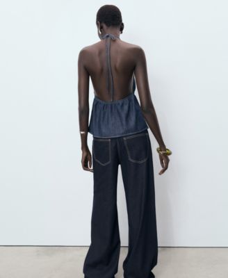 Women's V-Neck Tie Denim Top