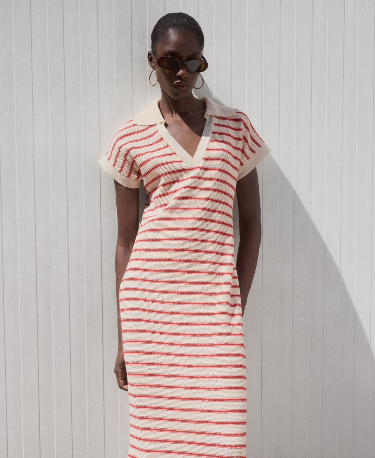 Mango Stripe Knit Dress In Red