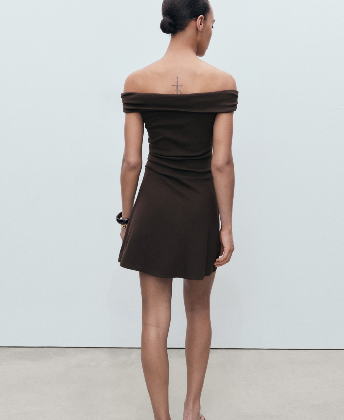 Mango Pleated Off The Shoulder Dress In Black