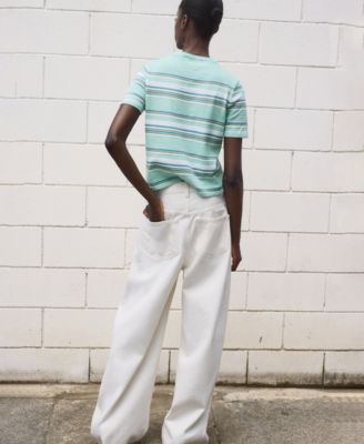 Women's Combined Stripes Short-Sleeved Sweater