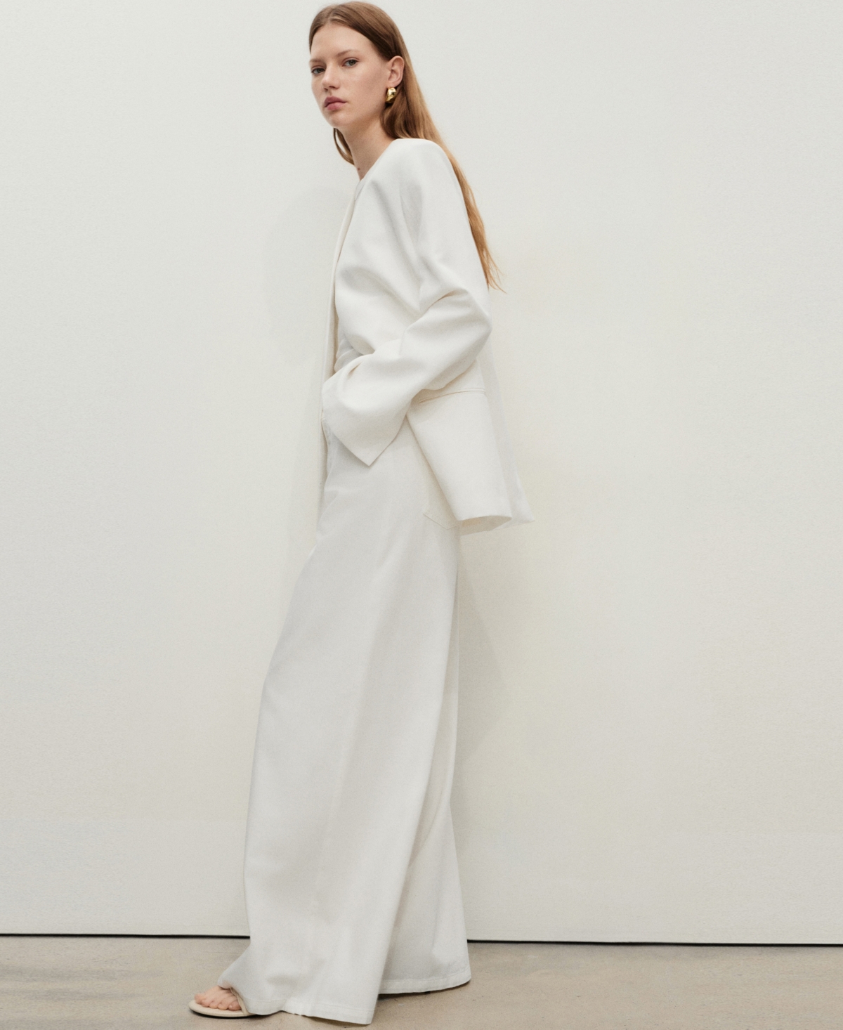Mango High Waist Wide Leg Jeans In Neutral