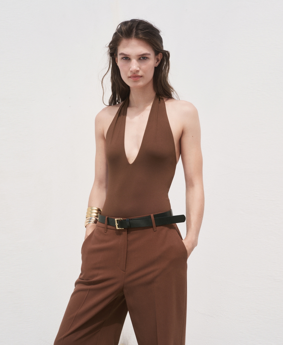 Mango Carlos Wide Leg Pants In Brown