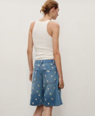 Women's Floral Embroidered Denim Bermuda Shorts