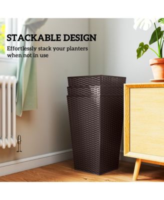 Set of 3 Tall Planters, Indoor and Outdoor Flower Pot Set,