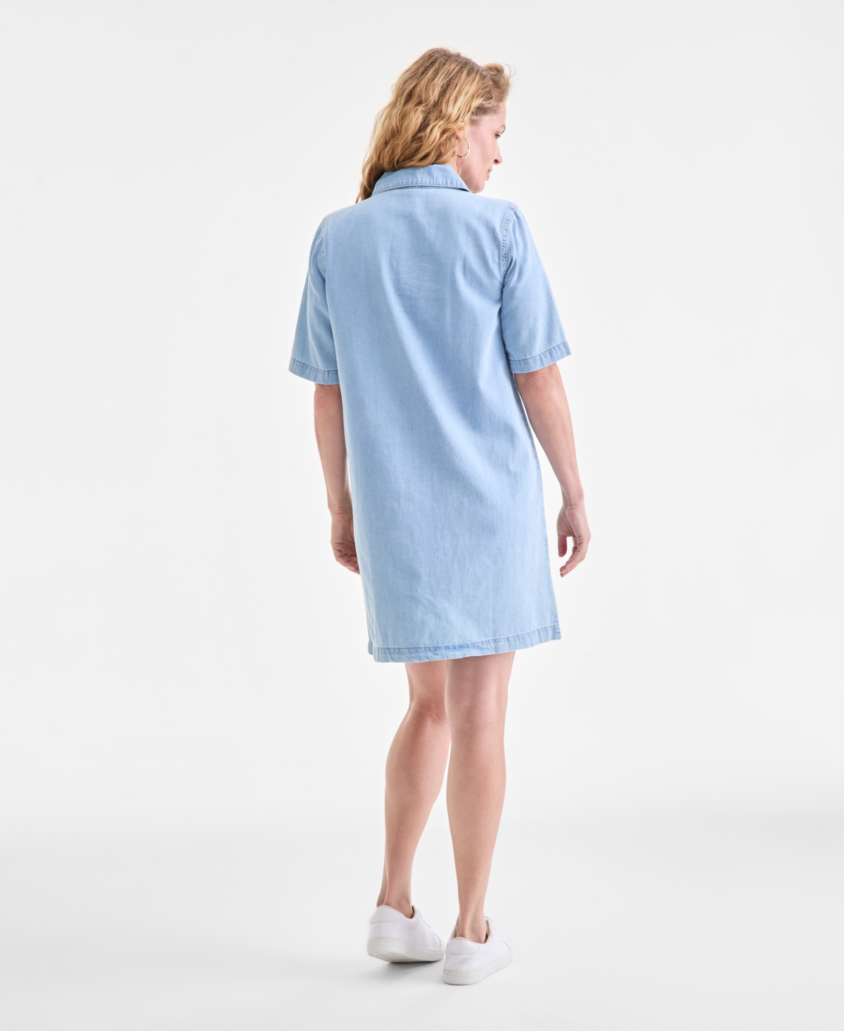 Style & Co Petite Cotton 3/4-sleeve Popover Denim Dress, Exclusively At Macy's In Blue
