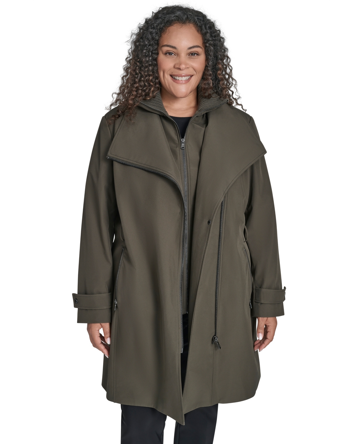 Calvin Klein Plus Size Belted Long-sleeve Wrap Coat, Created For Macy's In Brown