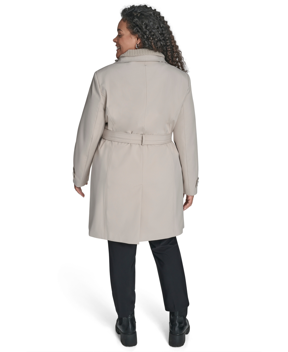 Calvin Klein Plus Size Belted Long-sleeve Wrap Coat, Created For Macy's In Gray