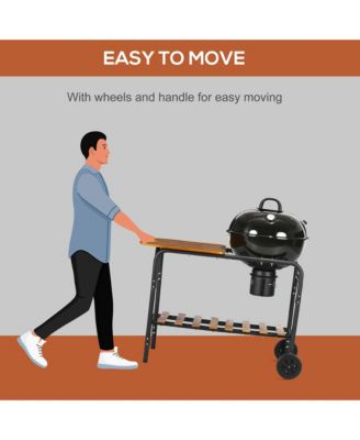 Charcoal BBQ Grill on Wheels 21" Barbecue Smoker W/ Table, Shelf