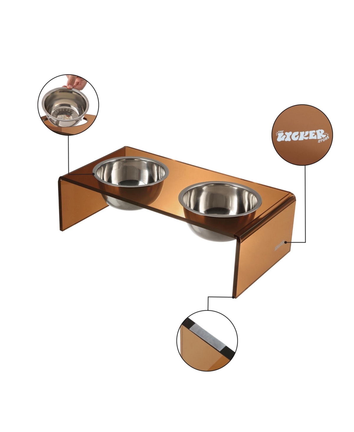 Keaton Modern Acrylic Rectangular Elevated Pet Feeder with 2-Stainless Steel Bowls