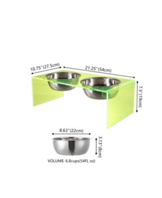 The Licker Store Keaton Modern Acrylic Rectangular Elevated Pet Feeder with 2-Stainless Steel Bowls