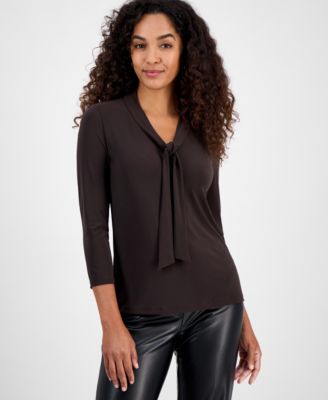 Kasper - Women's Tie-Neck 3/4-Sleeve Top