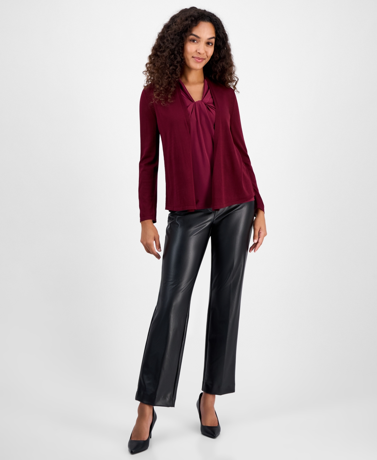 Kasper Women's Stitch-trim A-line Open-front Jacket In Burgundy
