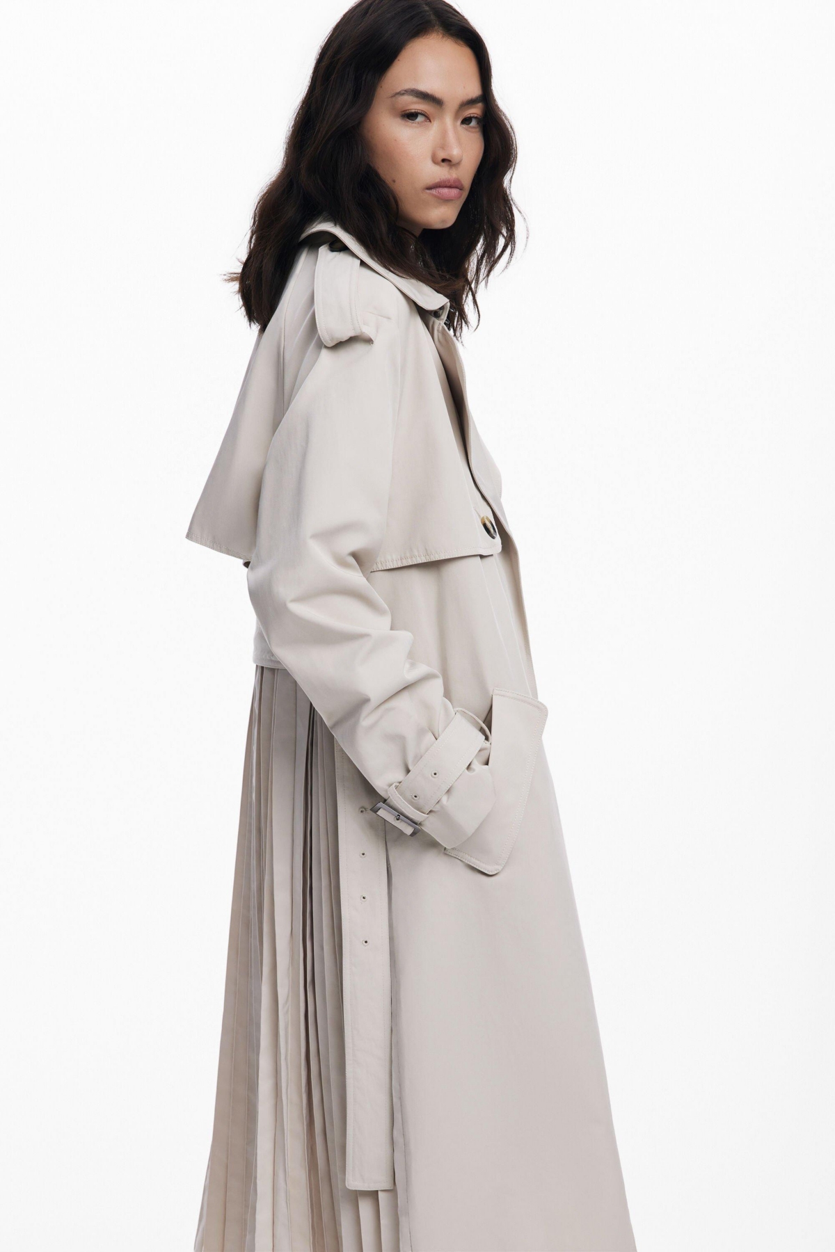 Desigual Belted Trench Coat In Gray