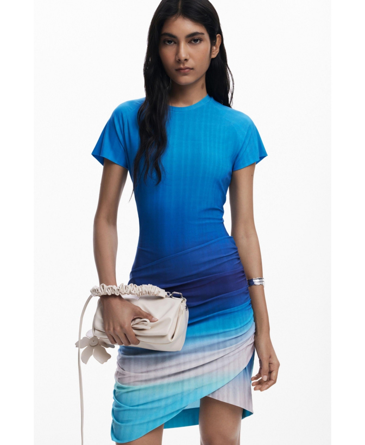 Desigual Short Sleeve Asymmetric Sheath Dress In Blue