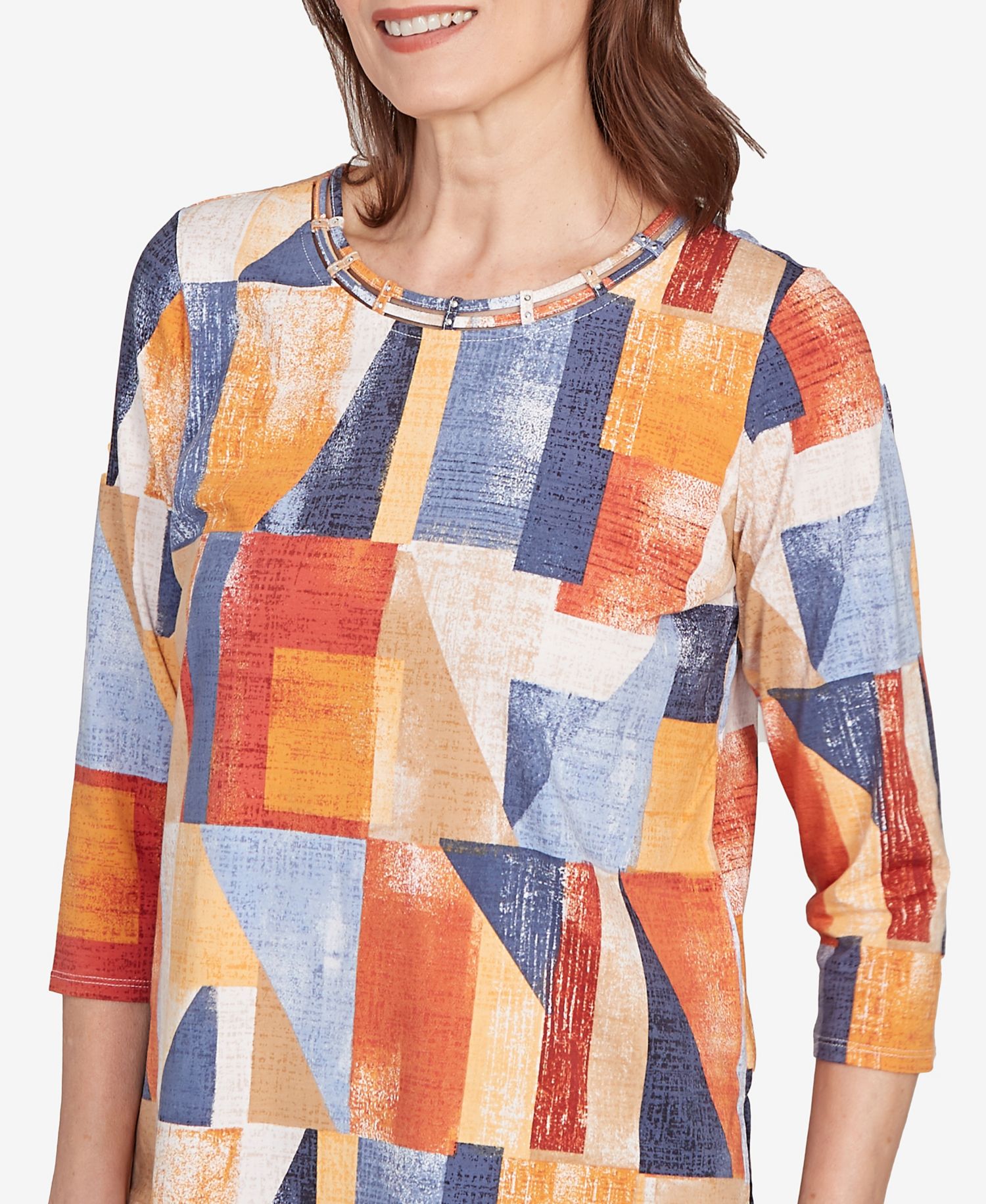 Women's Colorblock Detailed Crew Neck Top
