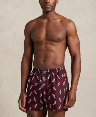 Men's Holiday Bear Printed Woven Single-Button Fly Boxers