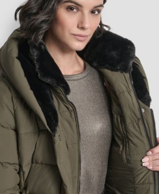 Women's Belted Asymmetrical Zip Front Puffer Coat