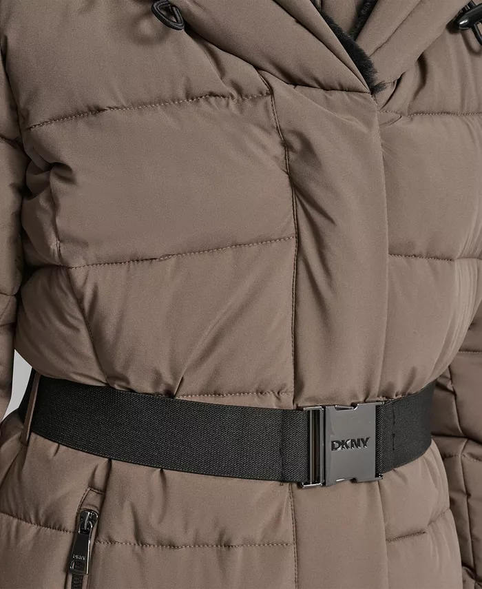 Women's Belted Asymmetrical Zip Front Puffer Coat - thumbnail 7