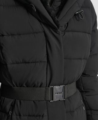Women's Belted Asymmetrical Zip Front Puffer Coat