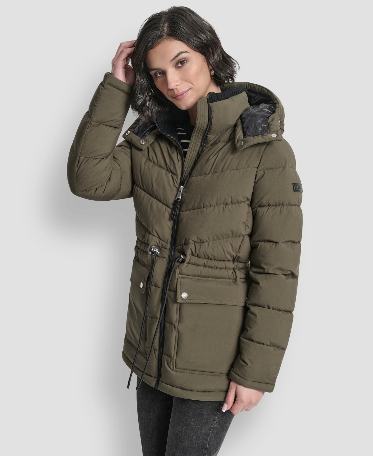 Dkny Women's Shine Hooded Anorak Puffer Coat In Green